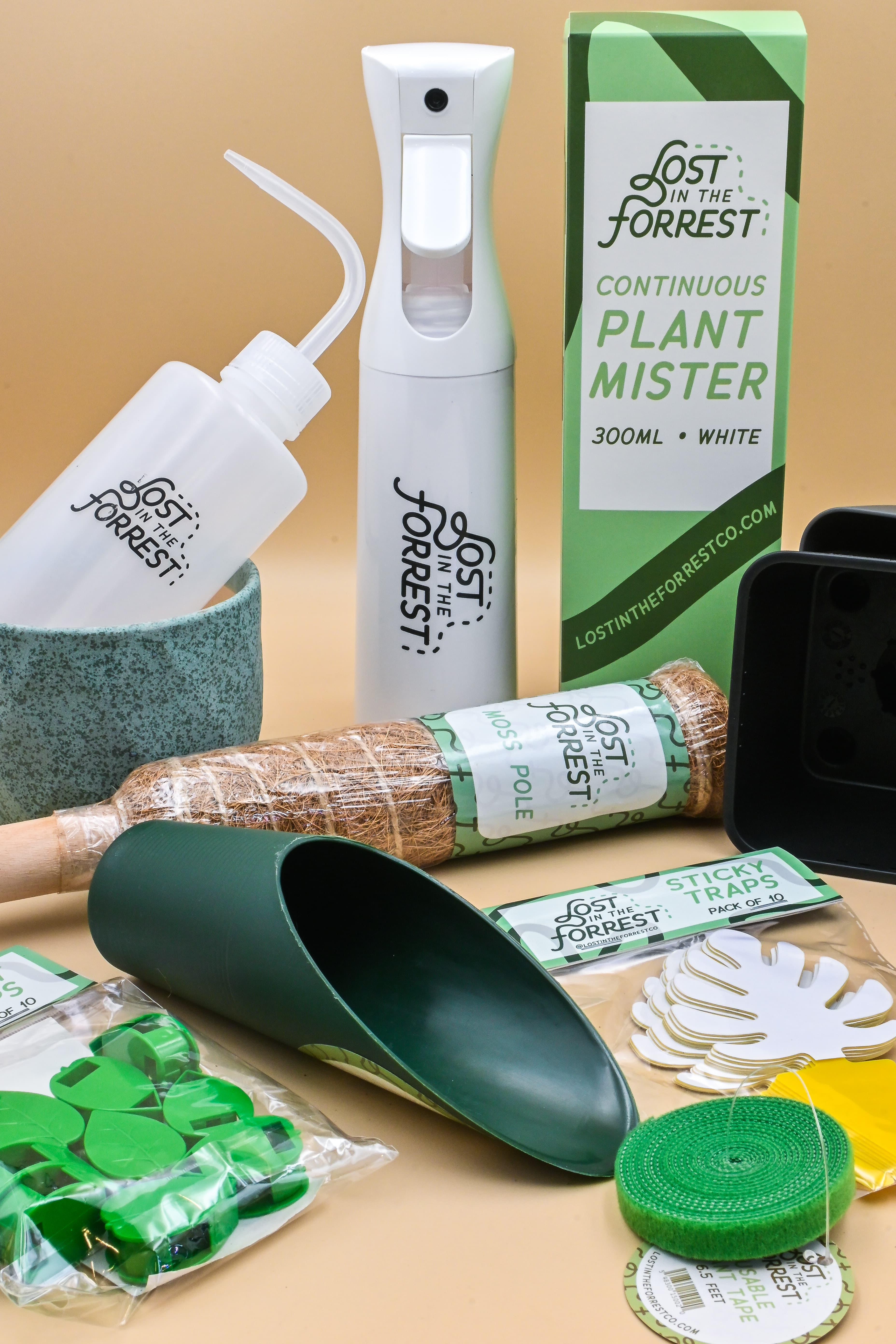 Plant care products arranged together